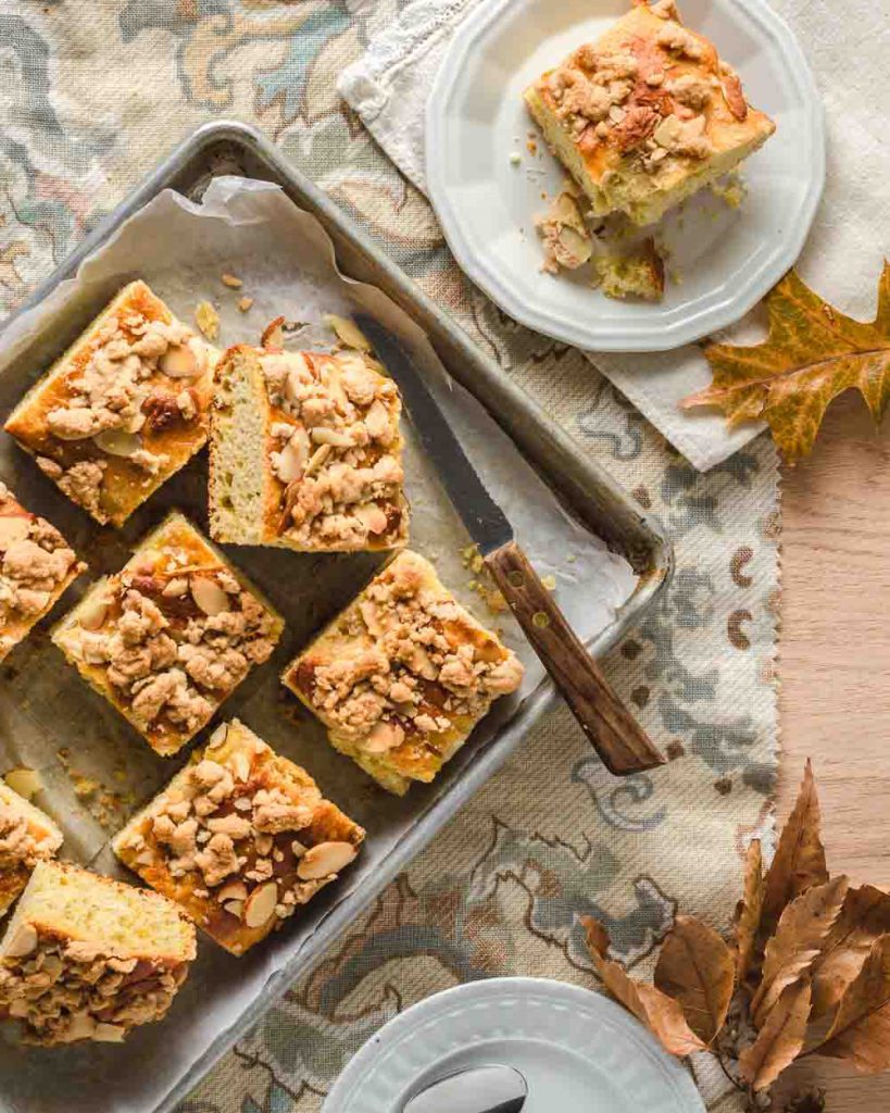 Traditional sweet yeast cake with pumpkin and streusel